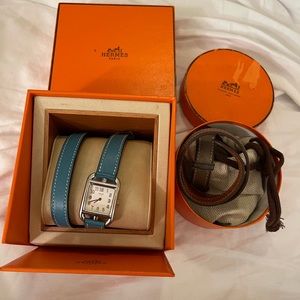 Authentic Hermes Cape Cod Watch with Robins egg blue band & Etaupe band